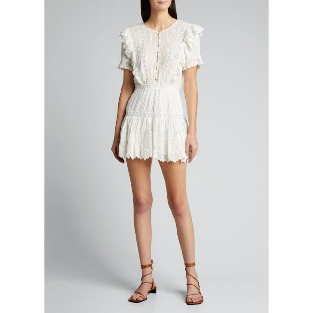 LoveShackFancy Sheldon White Lace Ruffle Dress XS Cottagecore Coquette Bridal